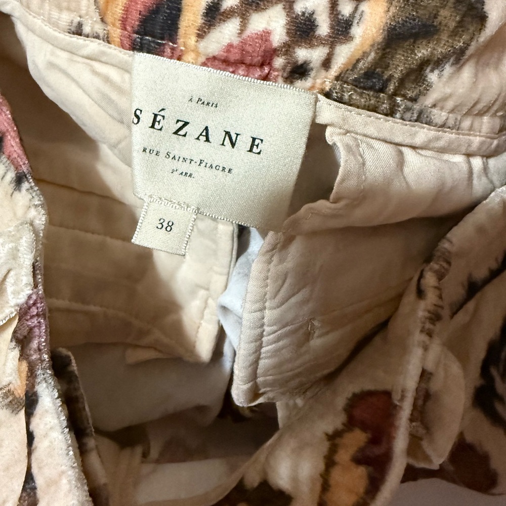 Sezane Neil velvet Trousers Size 38 Merveille Floral Pants - Picture 9 of 10